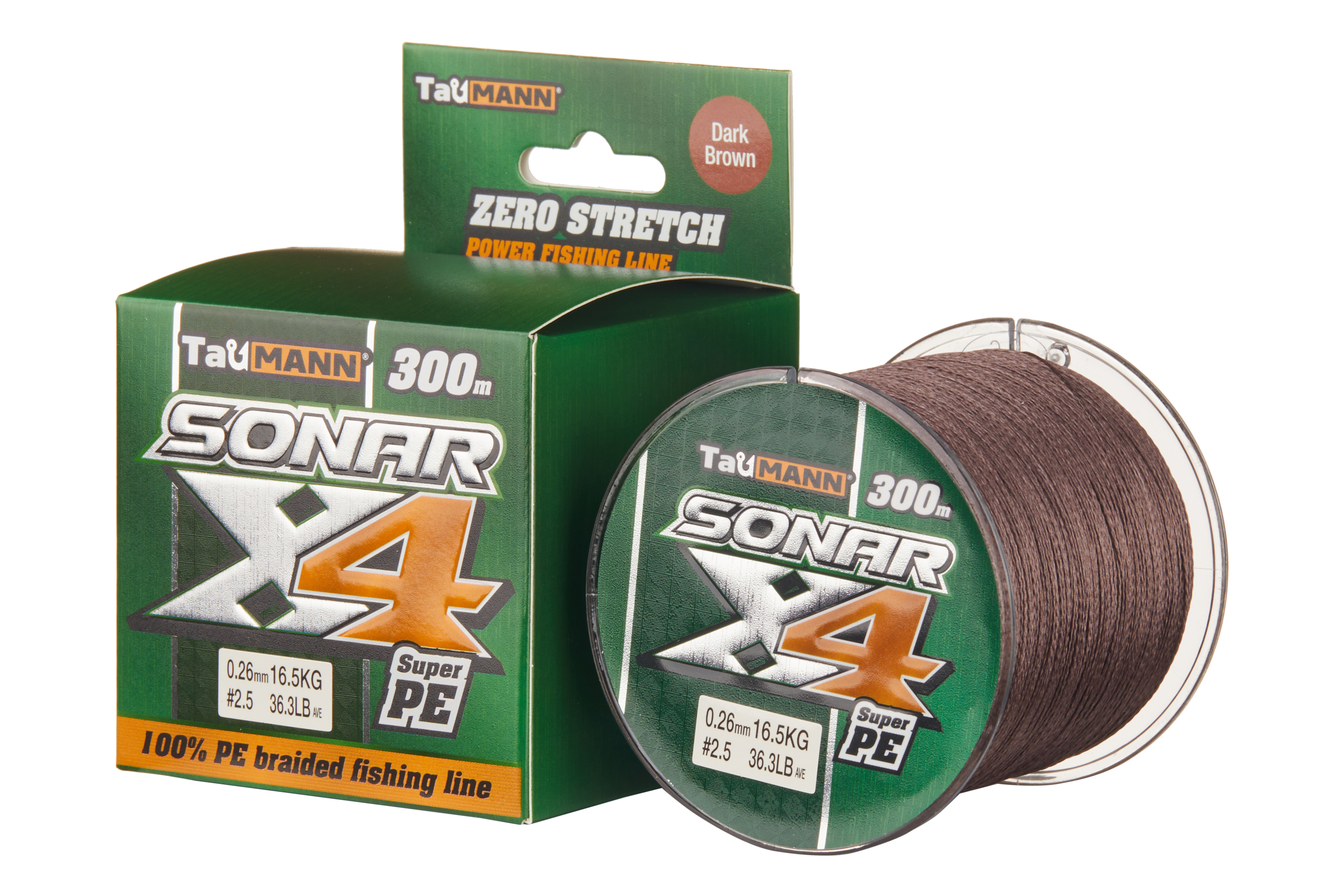 Шнур TauMANN Sonar PE X4 300m #2.5 (0.26mm) Dark Brown
